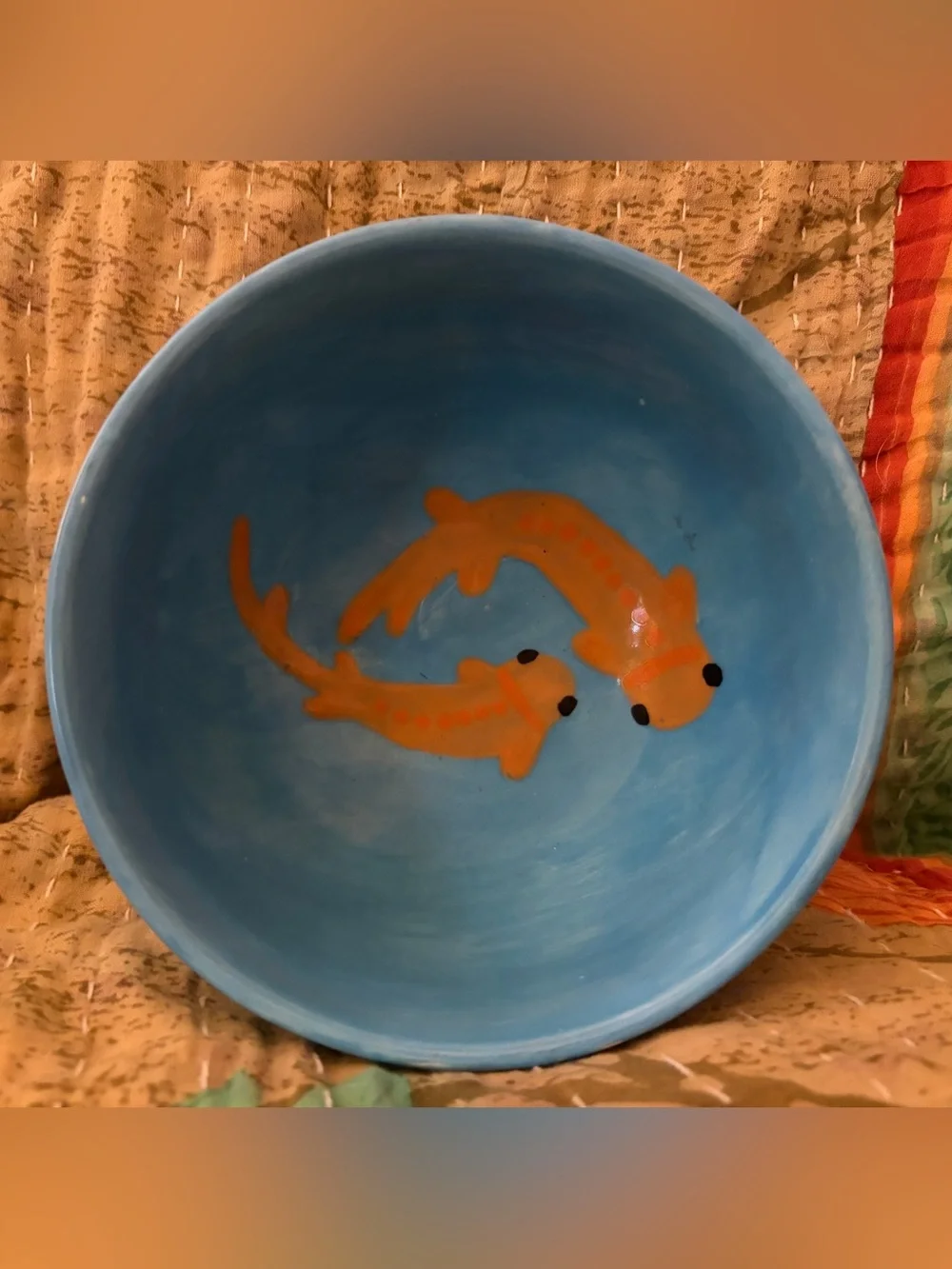 Blue Pisces Bowl with Orange Koi Ceramic 5.75” Zodiac Astrology